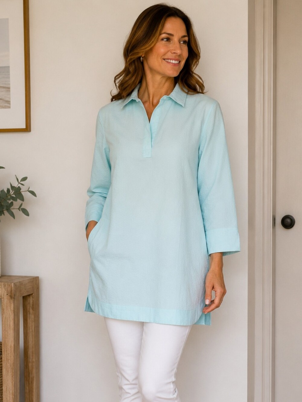 Vineyard Vines Light Blue Tunic Top Women's Long Sleeve Casual Beach Preppy